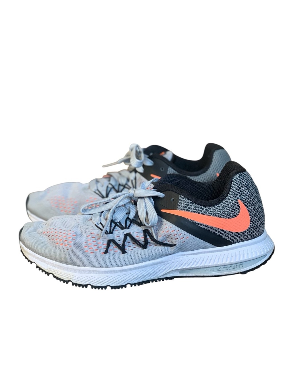 Nike Women's Zoom Winflo 3 Running Shoes Light Grey with Coral Swoosh‎ Size 10